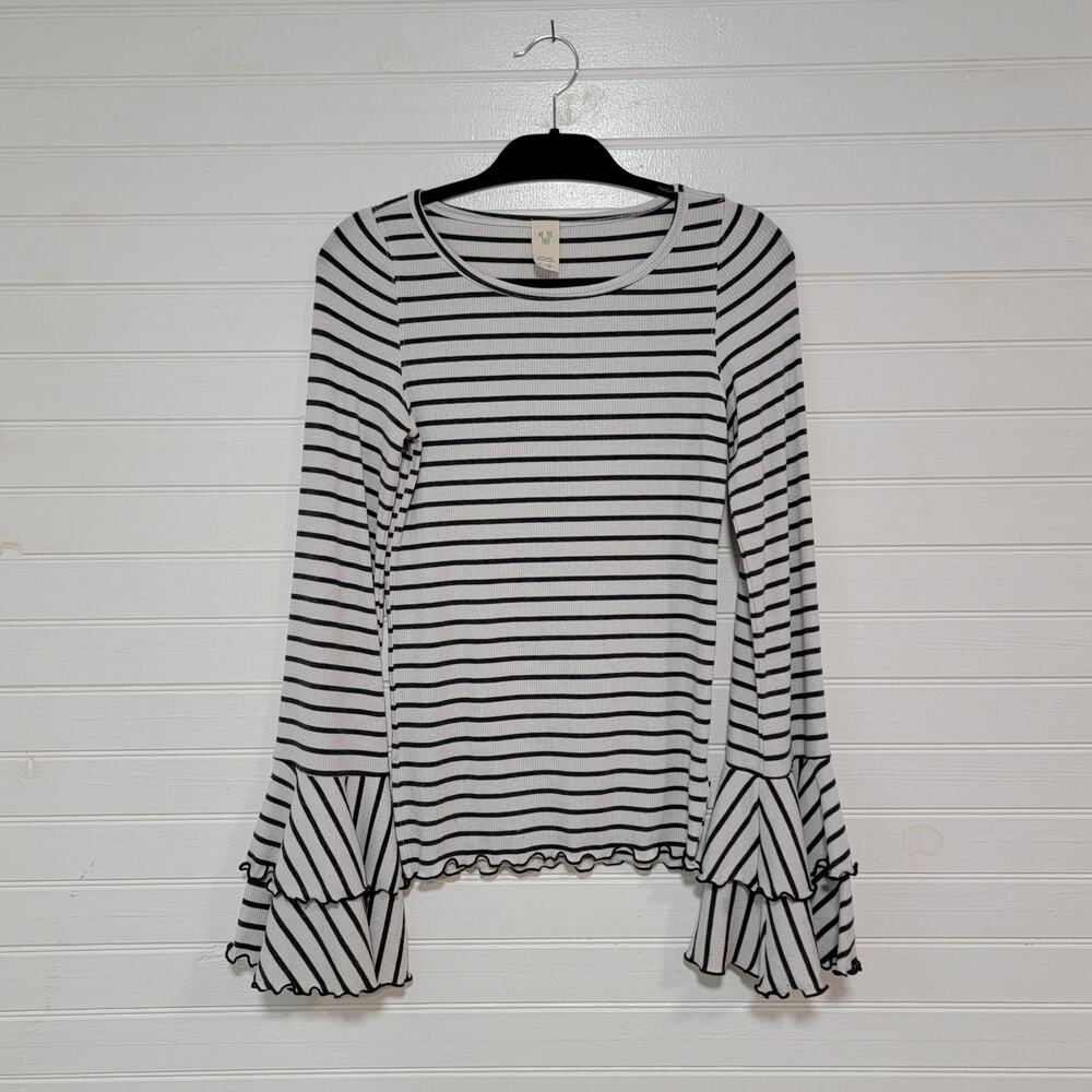 Free People We the Free Good Find Striped Bell Sleeve Shirt Size Medium Ruffle
